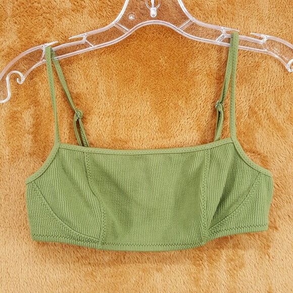 GANNI Top Womens Small Green Crop Bralette Adjustable Strap Stretch - Picture 1 of 6